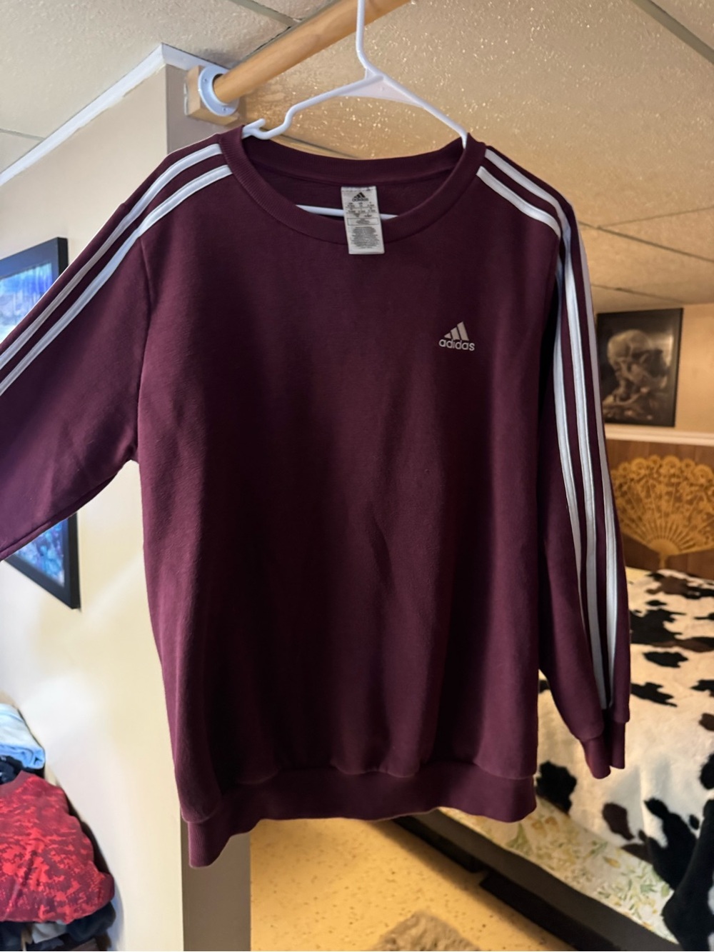 Adidas Maroon Crew Sweatshirt with Signature Stripes